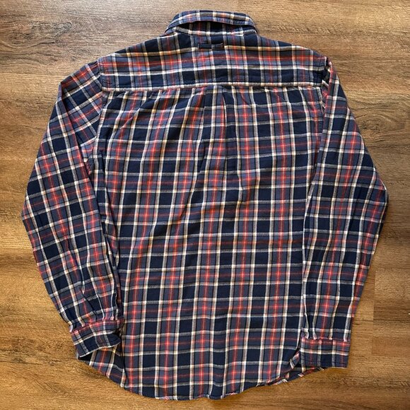 Boston Traders Casual Button Down Mens M Blue Pink Plaid Rugged Flannel Shirt - Picture 3 of 6